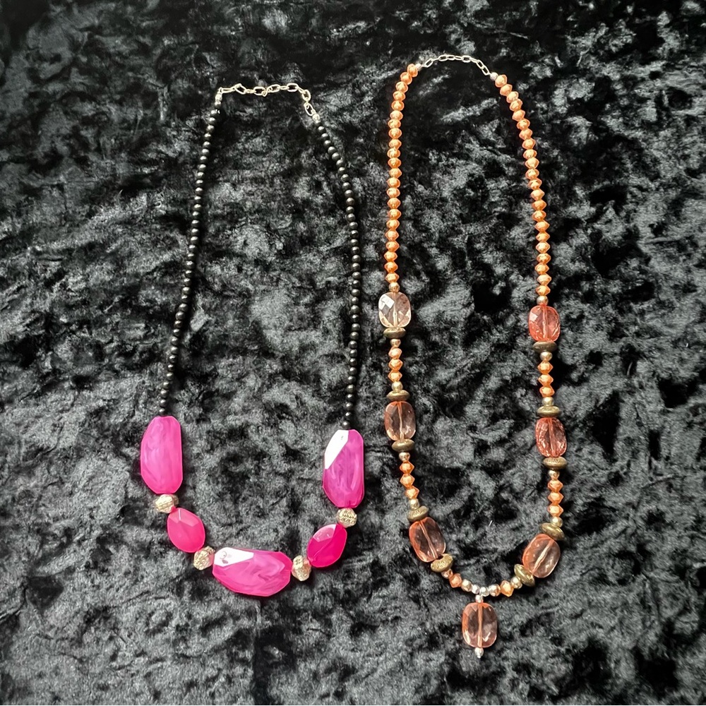 Set of 2 Beaded Statement Necklaces Boho Jewelry